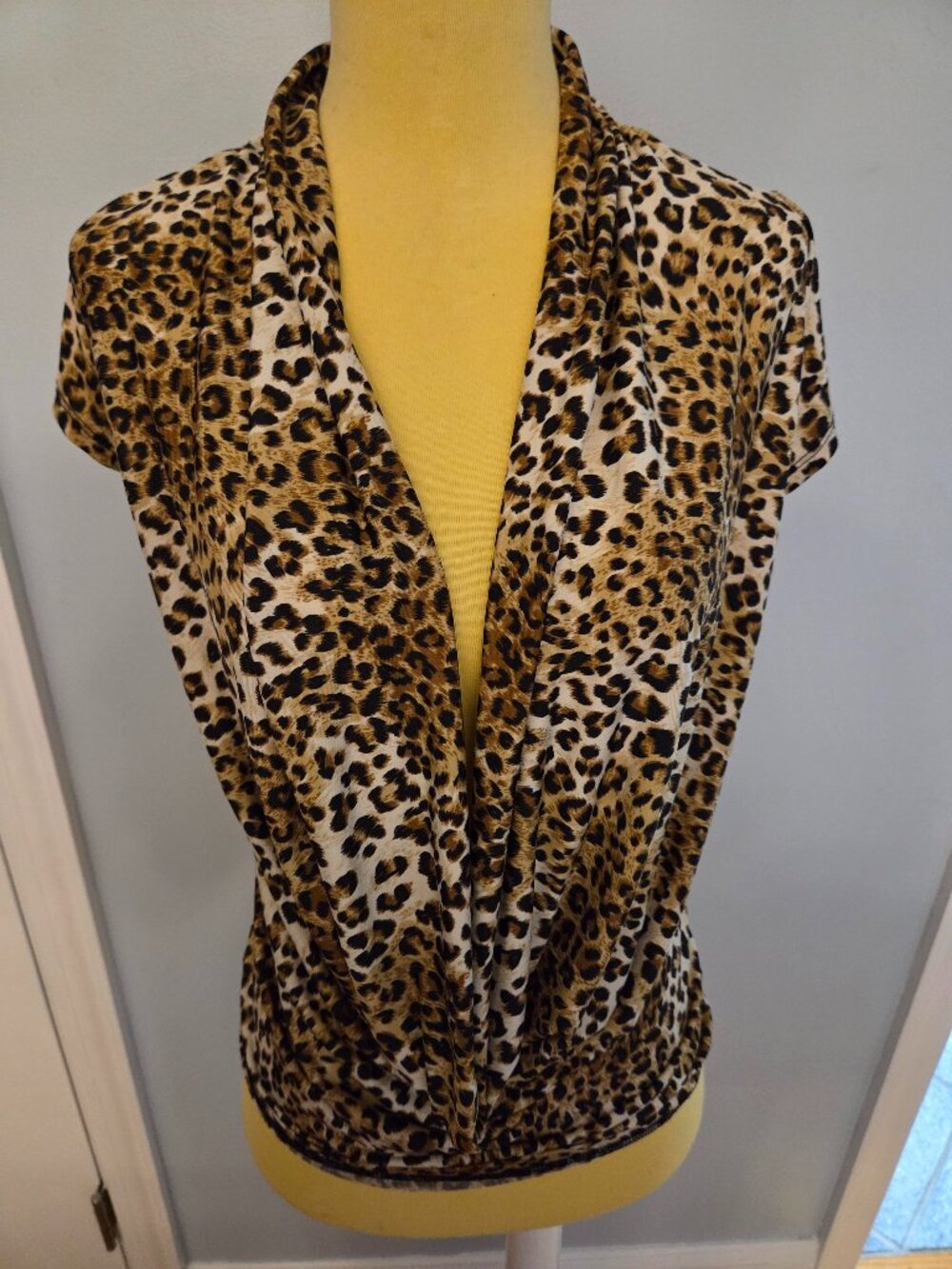 Voll Deep Cowl Leopard Print Blouse